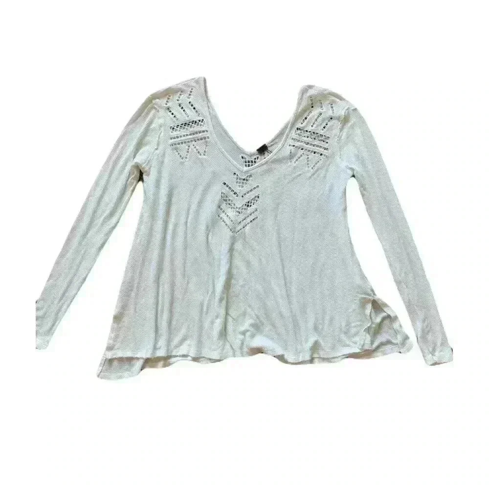 Free People Light Cream Long Sleeve Tunic with Cutout Detail